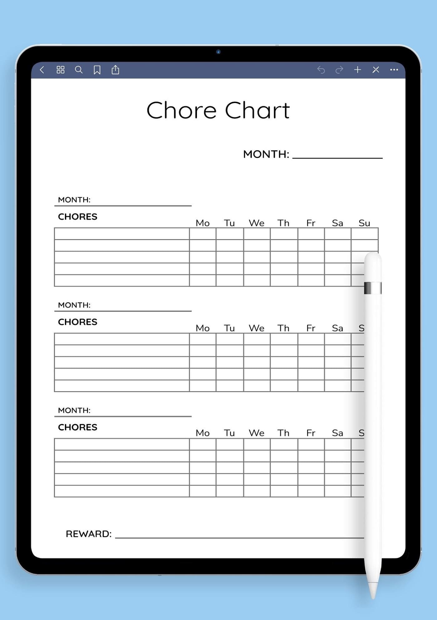 Printable Chore Chart Template Download Free