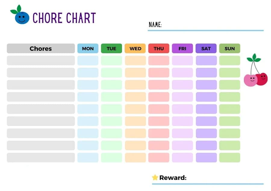 Printable Chore Chart Template Free Download