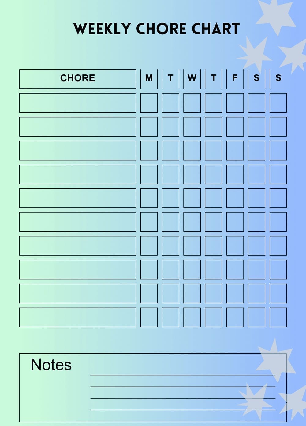 Printable Chore Chart Template Picture