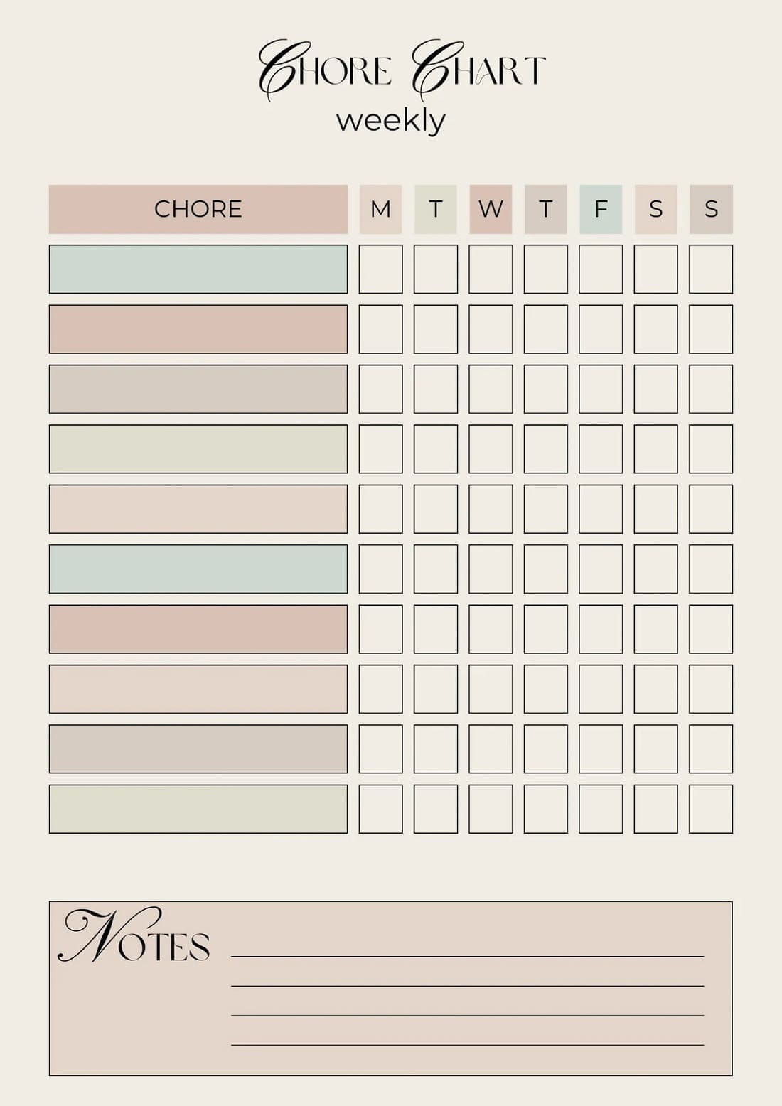 Printable Daily Chore Chart Template For Kid