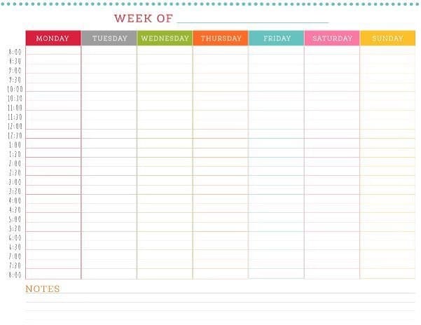 Printable Design Weekly Schedule Template