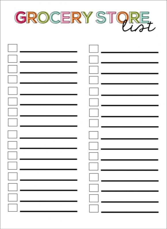 Printable Download Free Grocery List Template