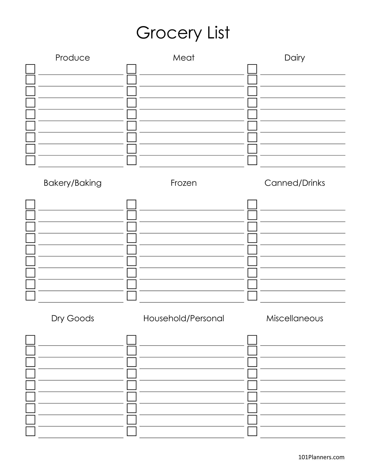 Printable Download Image of Grocery List Template