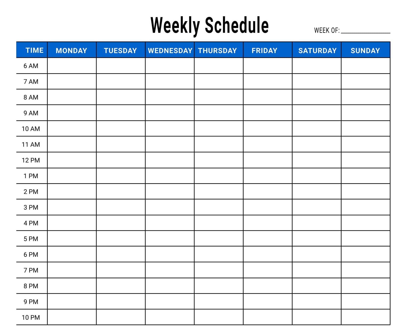Printable Download Weekly Schedule Template Free