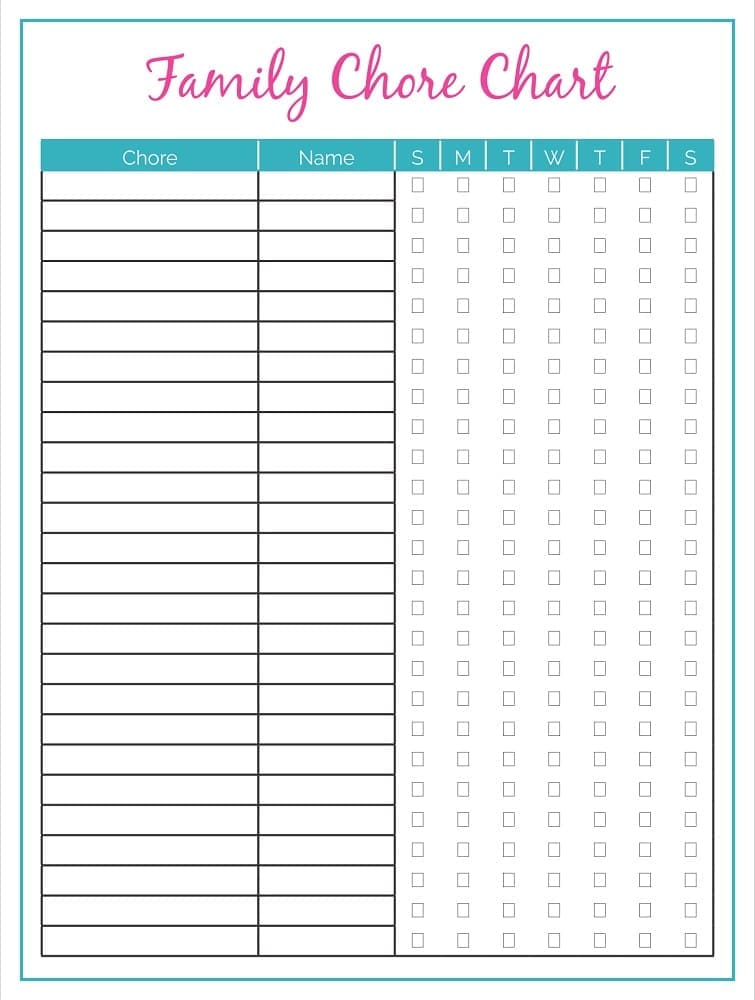 Printable Family Chore Chart Template Image