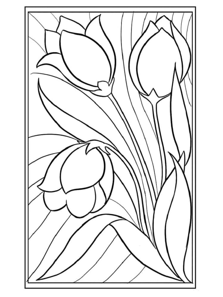 Printable Flowers Stained Glass Coloring Page