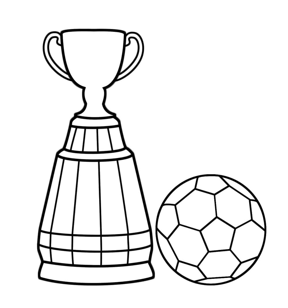 Printable Football Trophy and Ball Coloring Page