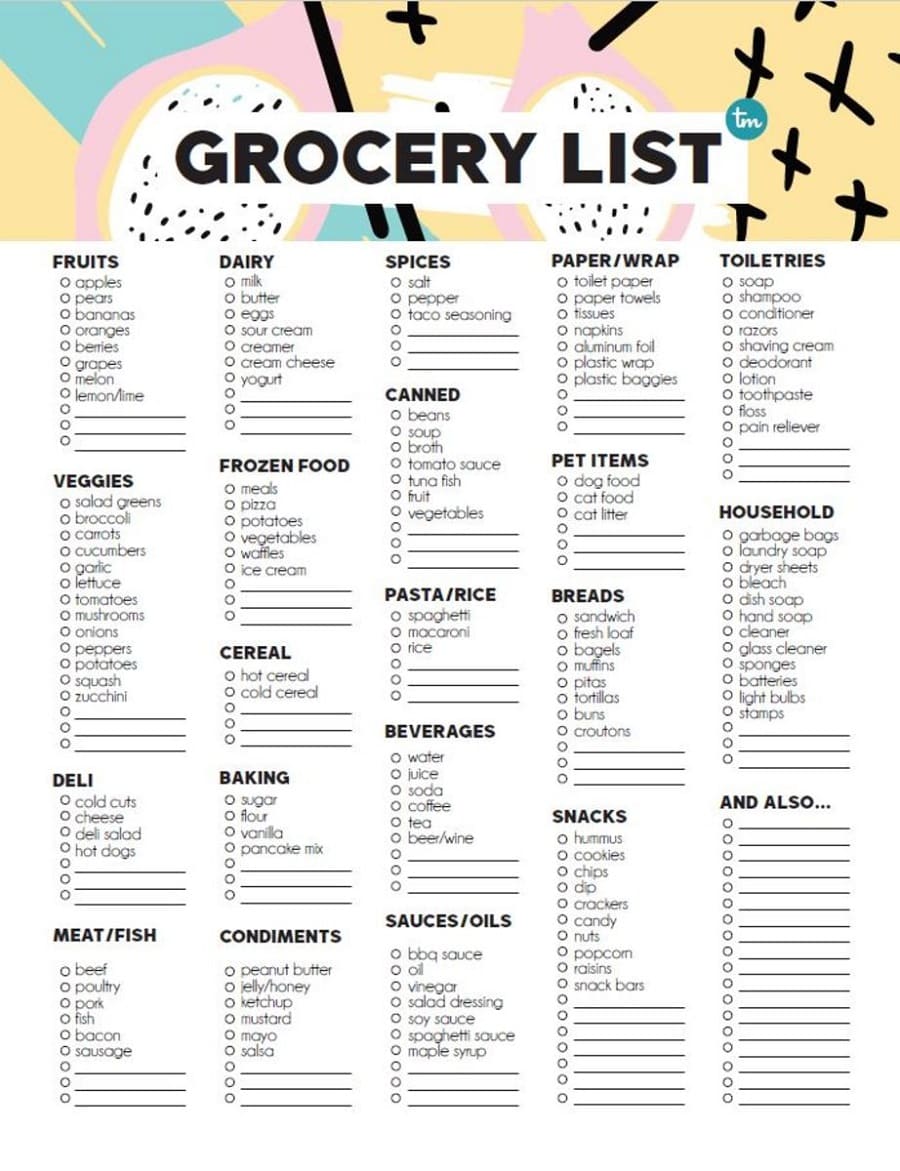 Printable Free Image of Grocery List Template