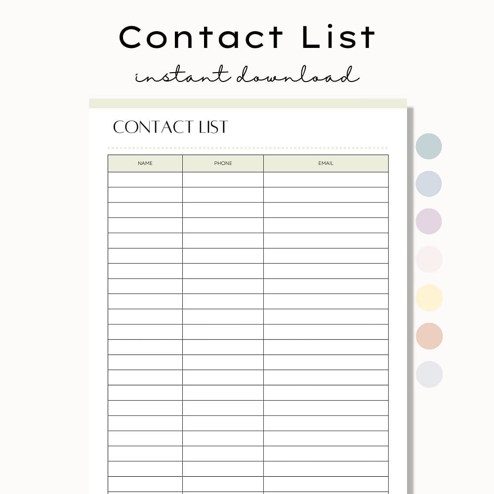 Printable Friends Contact List Template
