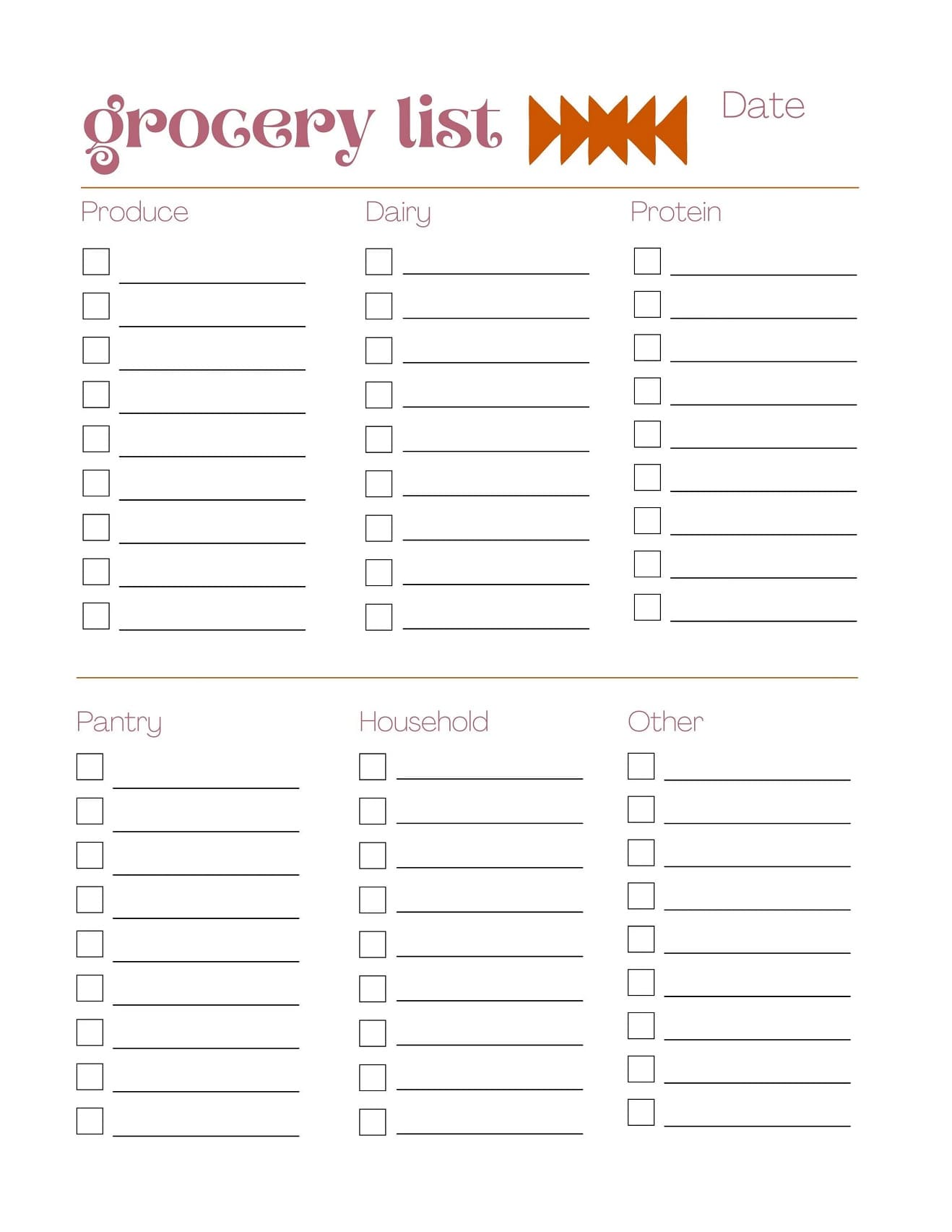 Printable Grocery List Template Images