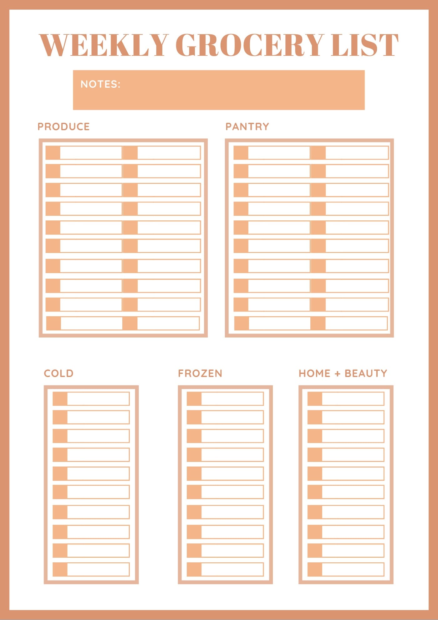 Printable Image of Grocery List Template Free