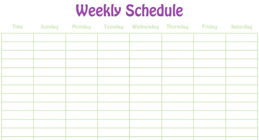 Printable Image of Weekly Schedule Template