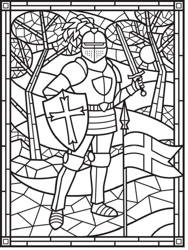 Printable Knight Stained Glass Coloring Page