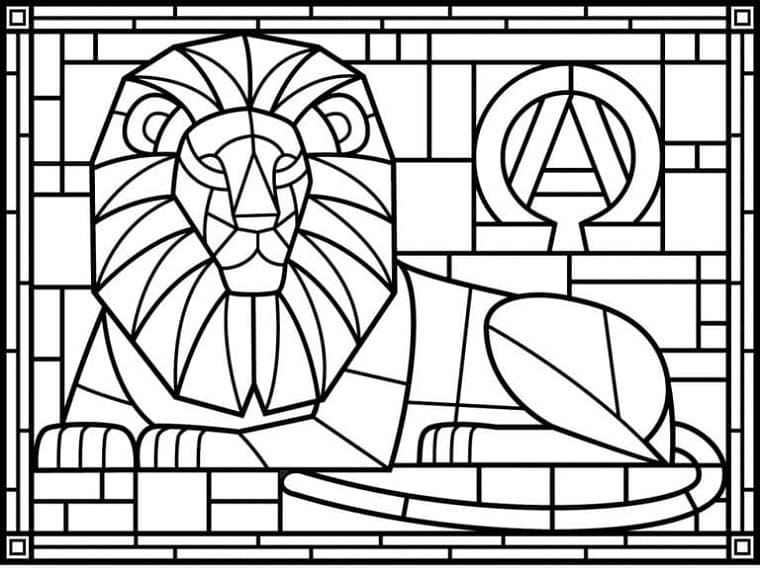 Printable Lion Stained Glass Coloring Page