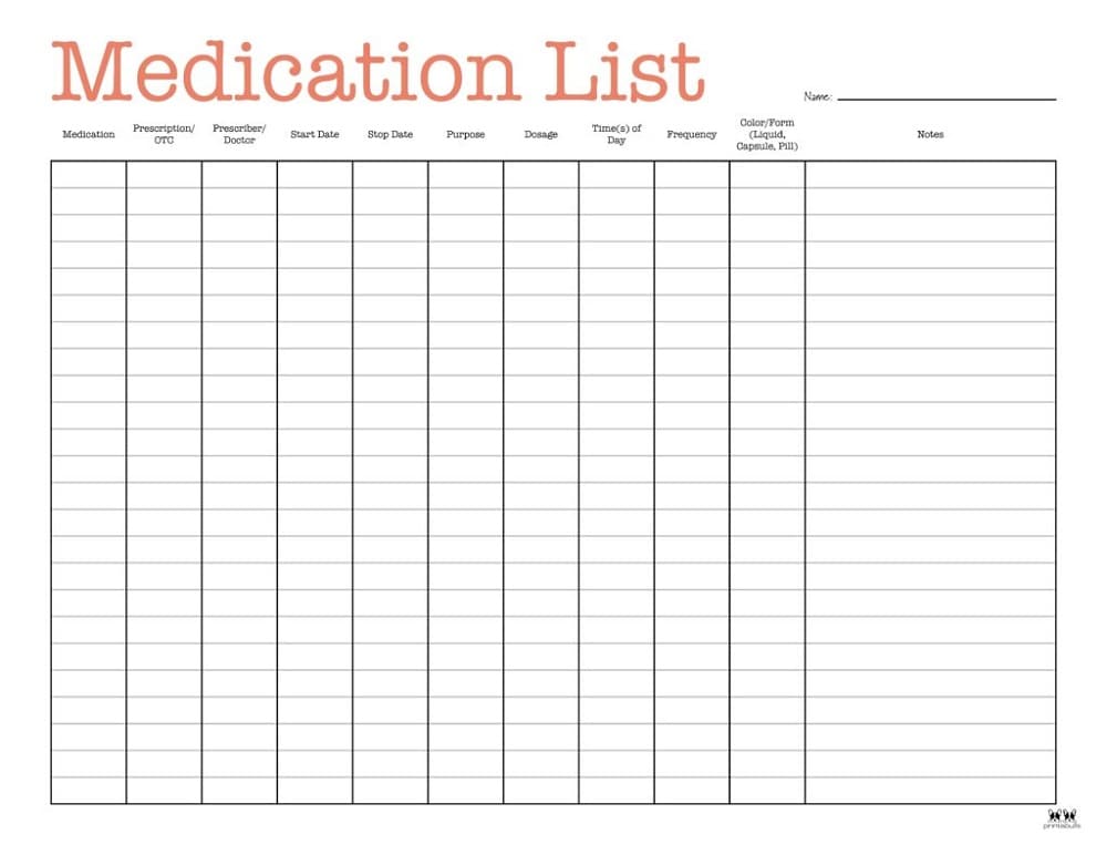Printable Medication List Template Free Photos