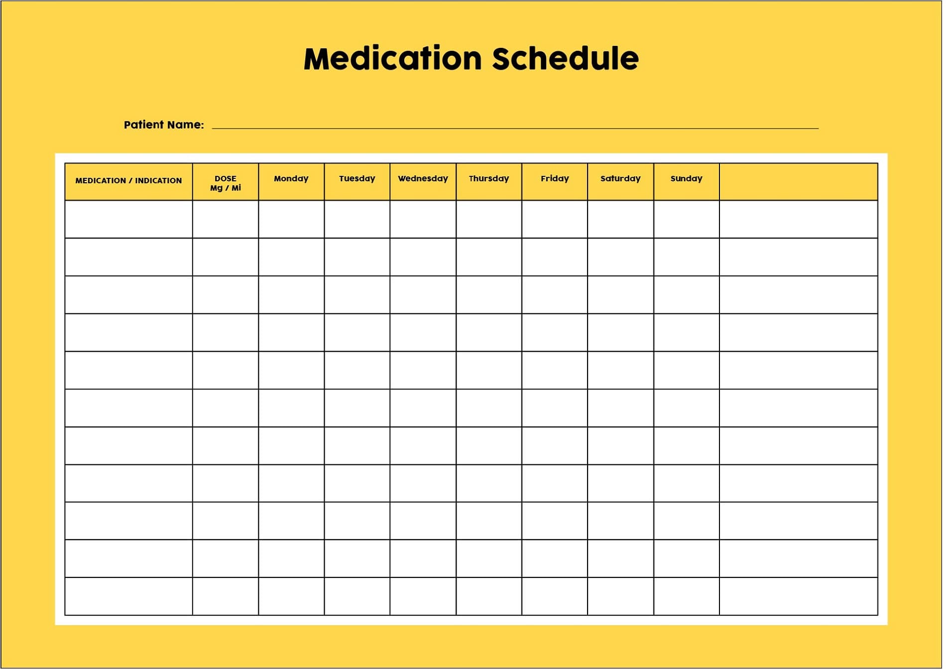 Printable Medication Schedule List Template
