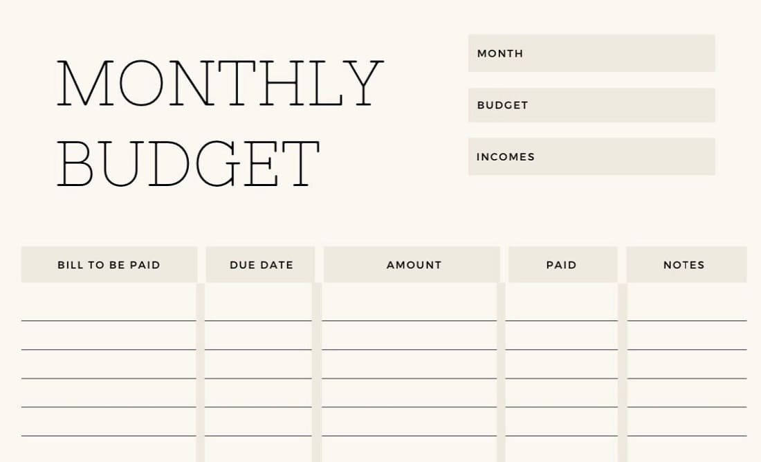 Printable Monthly 50-30-20 Budget Template