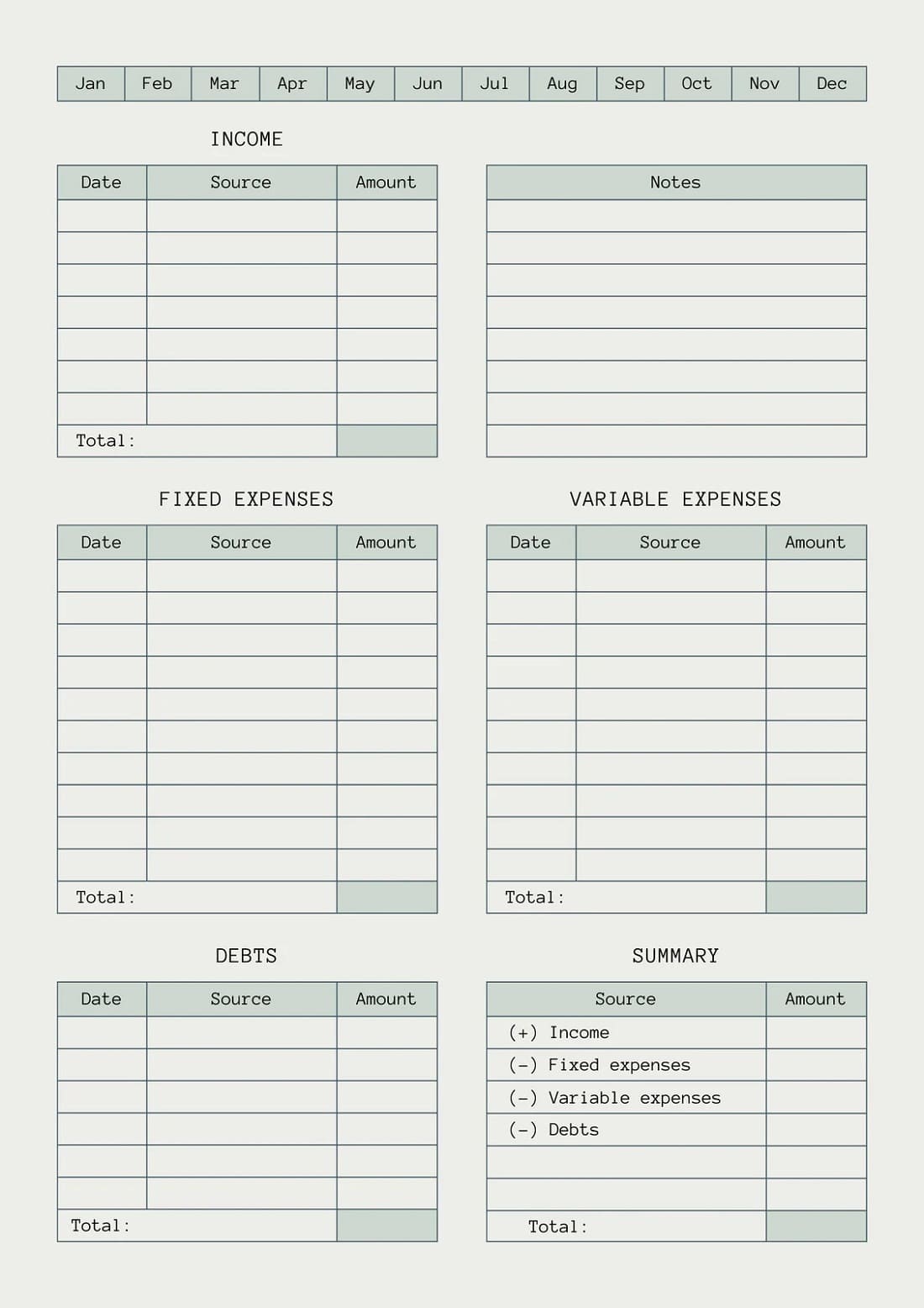 Printable Monthly Budget Template Download Free