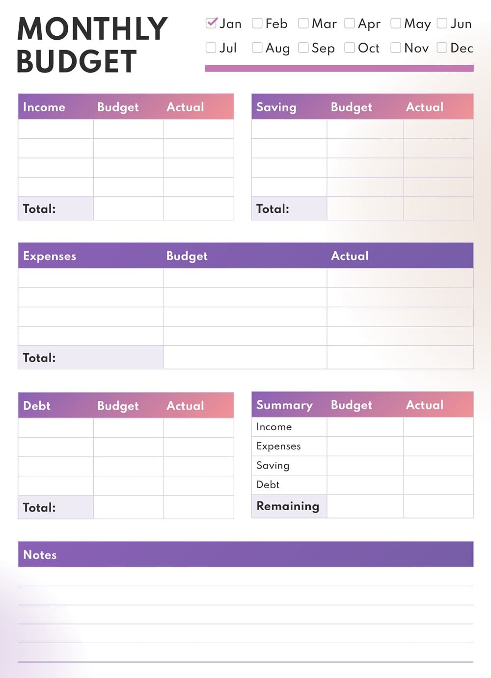 Printable Monthly Budget Template Free Download