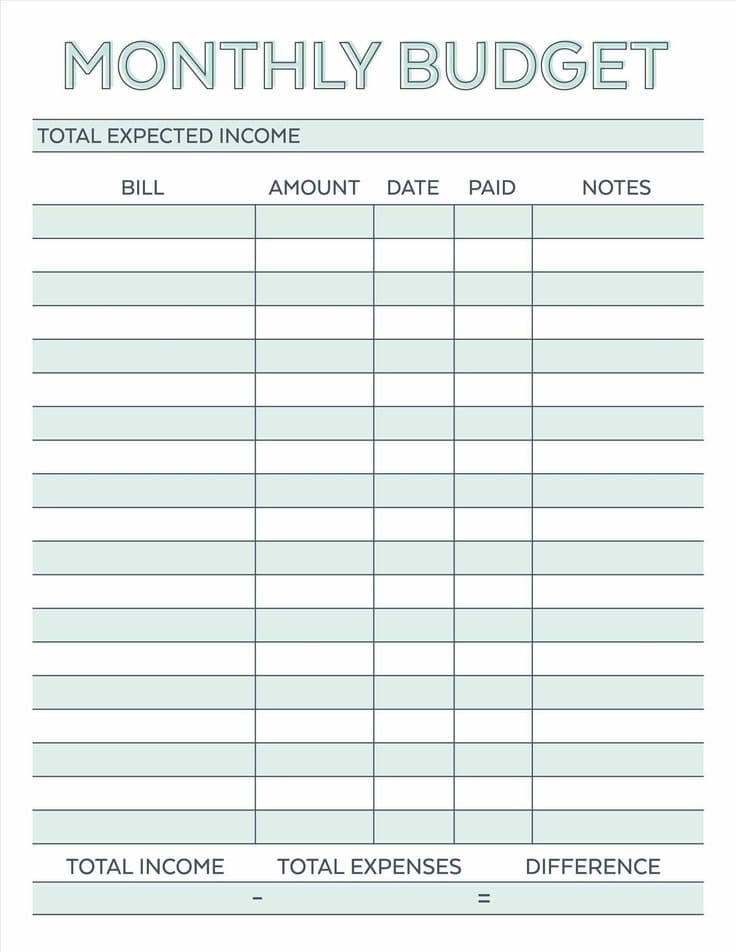 Printable Monthly Budget Template Free Pictures