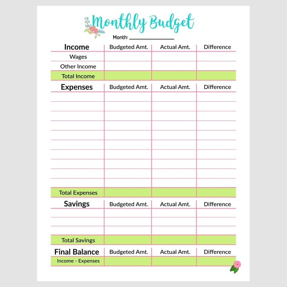 Printable Monthly Budget Template Images
