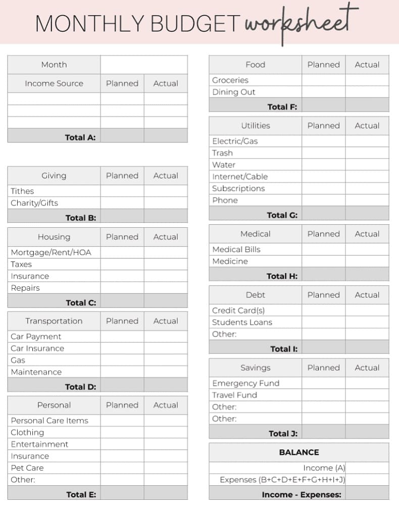 Printable Monthly Budget Template Pictues