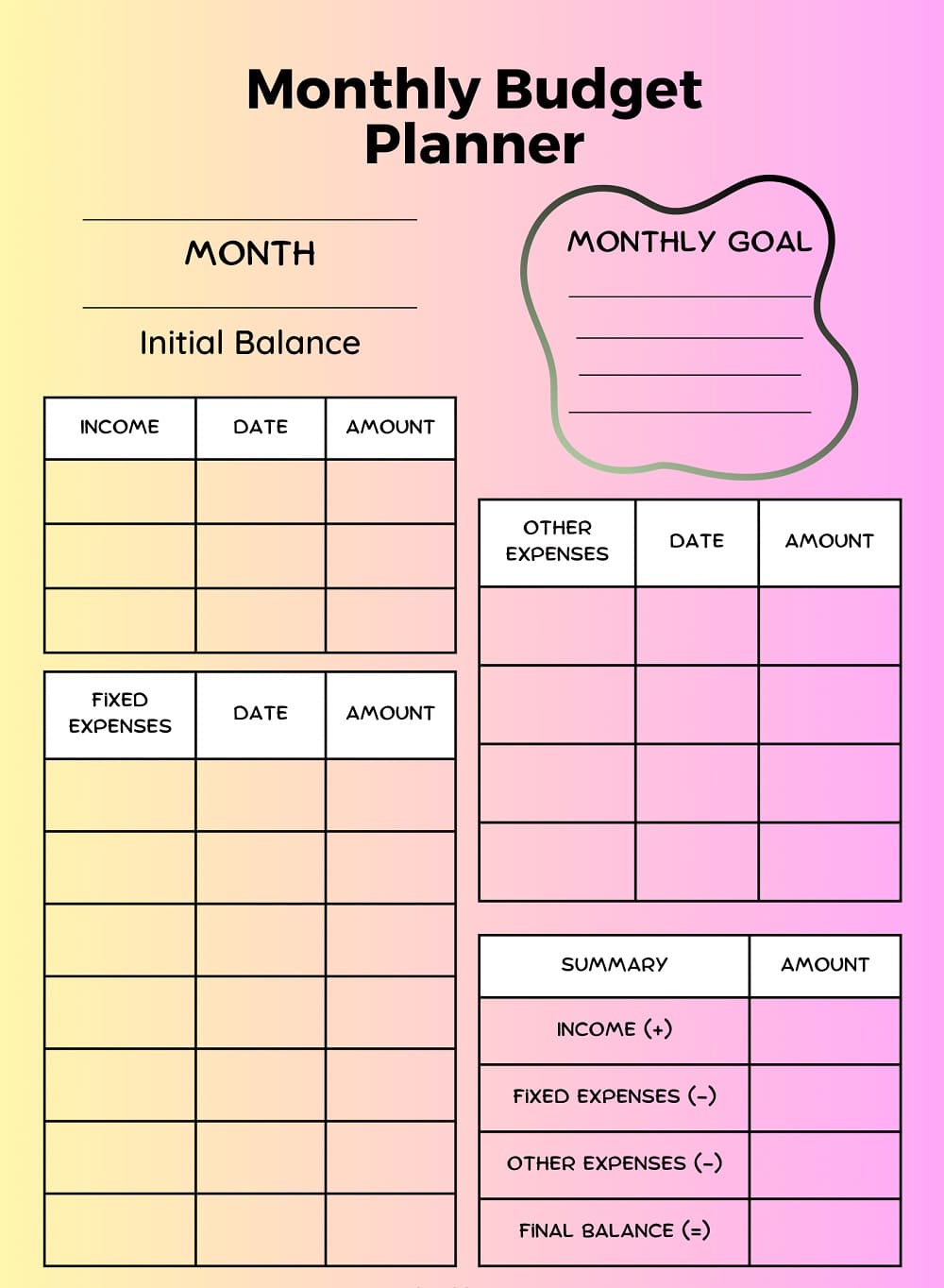 Printable Monthly Budget Template Free Picture