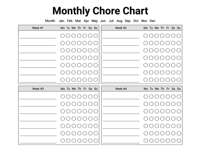 Printable Monthly Chore Chart Template