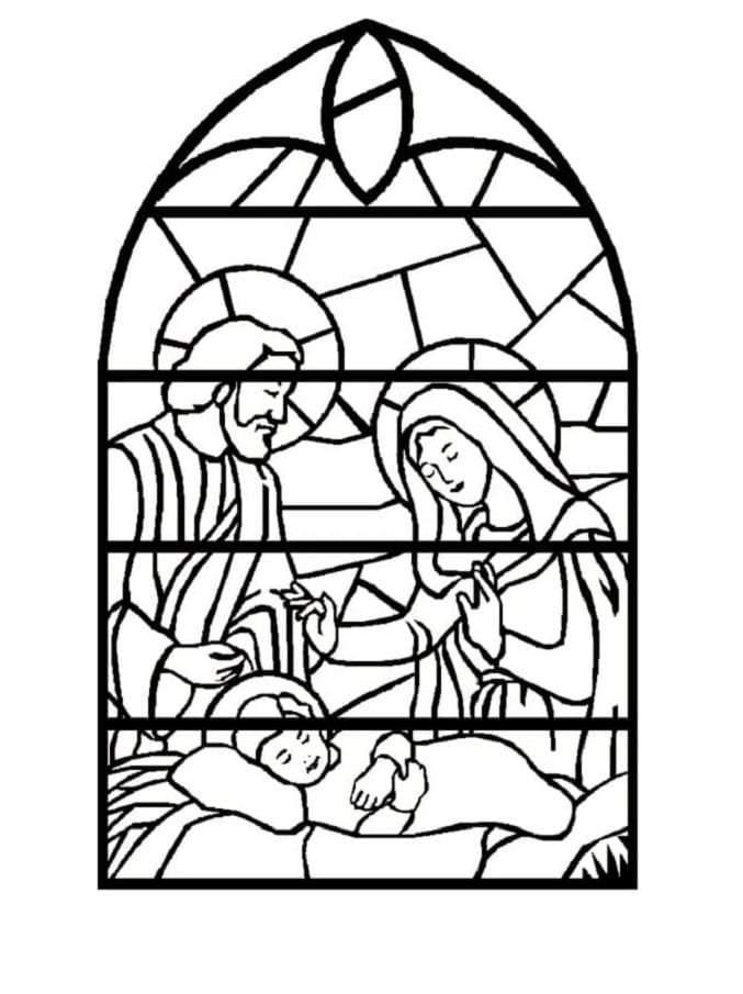 Printable Nativity Scene Stained Glass Coloring Page