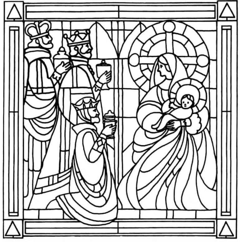 Printable Nativity Stained Glass Coloring Page