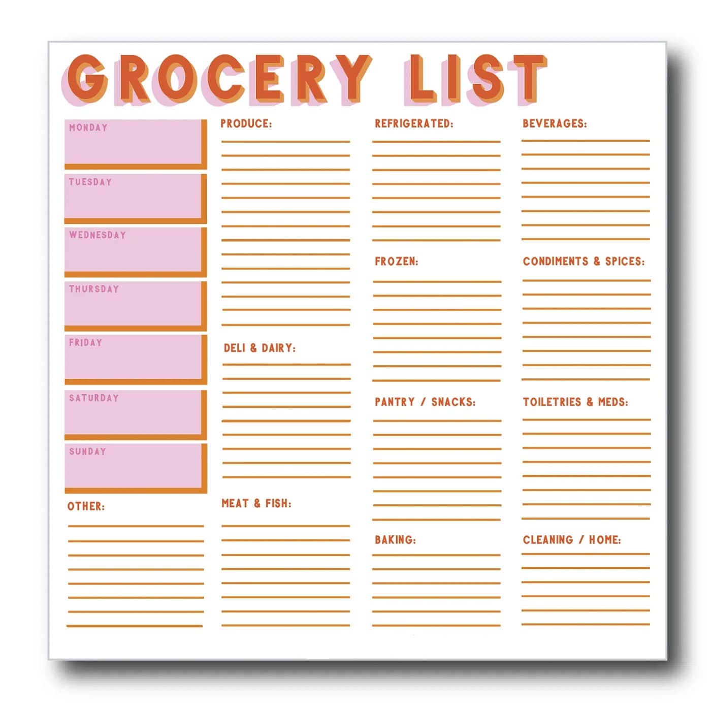 Printable Normal Grocery List Template