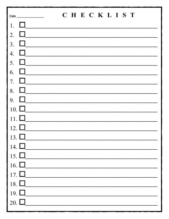 Printable Pictures of Checklist Template