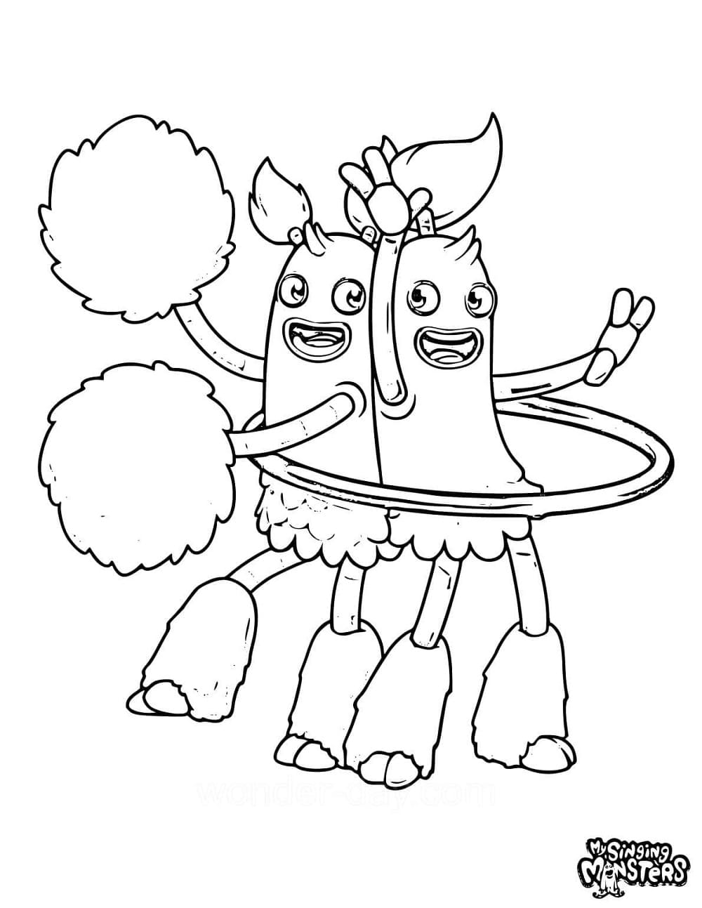 Printable Pom Pom and Hoola from My Singing Monsters Coloring Page