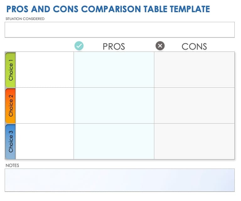 Printable Pros and Cons List Template Download Free