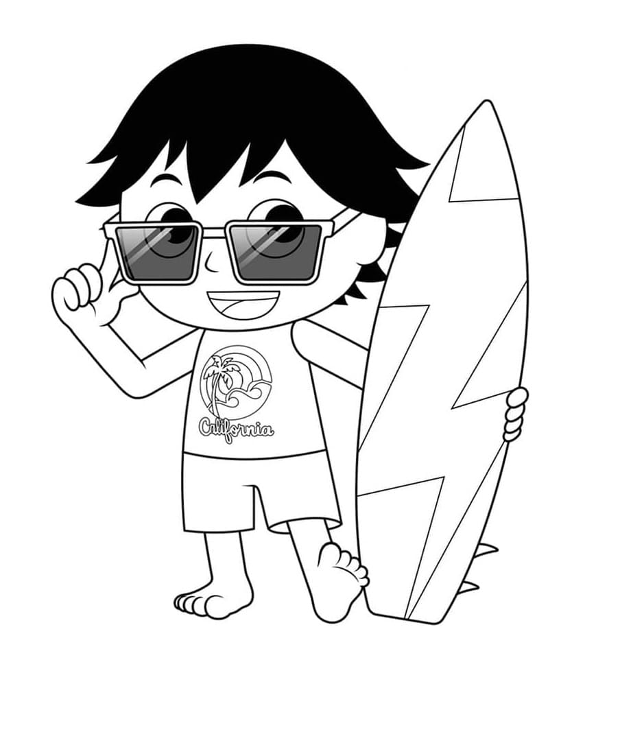 Printable Ryan and Surfboard Coloring Page
