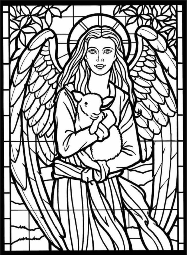 Printable Stained Glass Angel Coloring Page