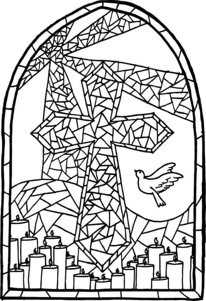 Printable Stained Glass Cross Coloring Page