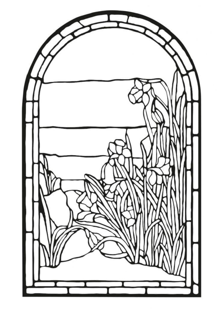 Printable Stained Glass Flowers Coloring Page