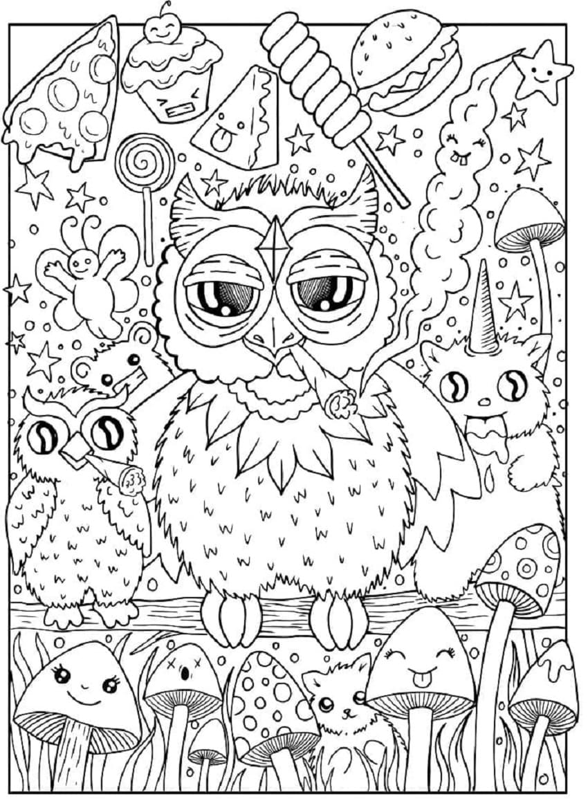 Printable Stoner Owl Coloring Page