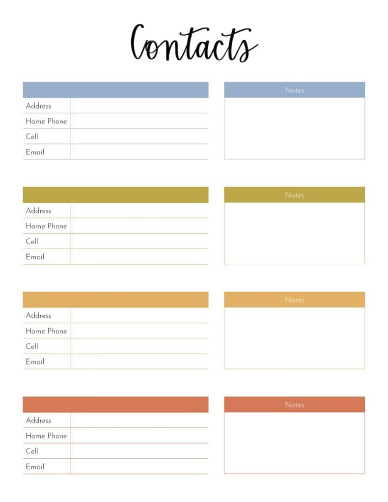 Printable The Contact List Template
