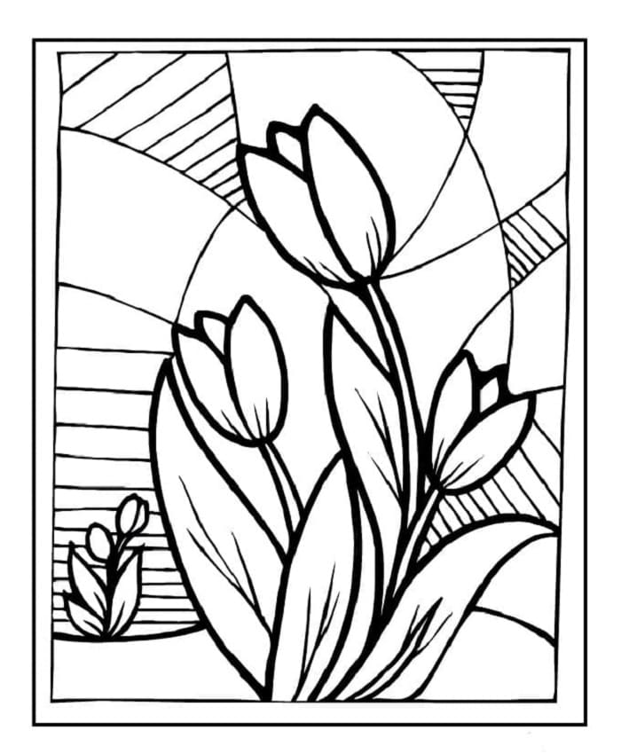 Printable Tulips Stained Glass Coloring Page
