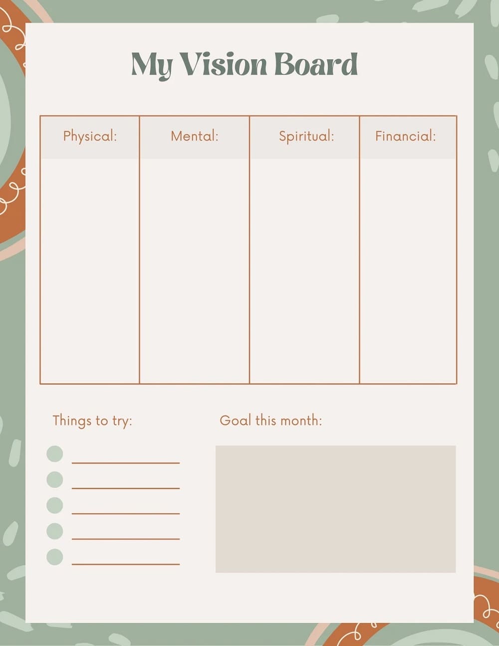 Printable Vision Board Template Free Download