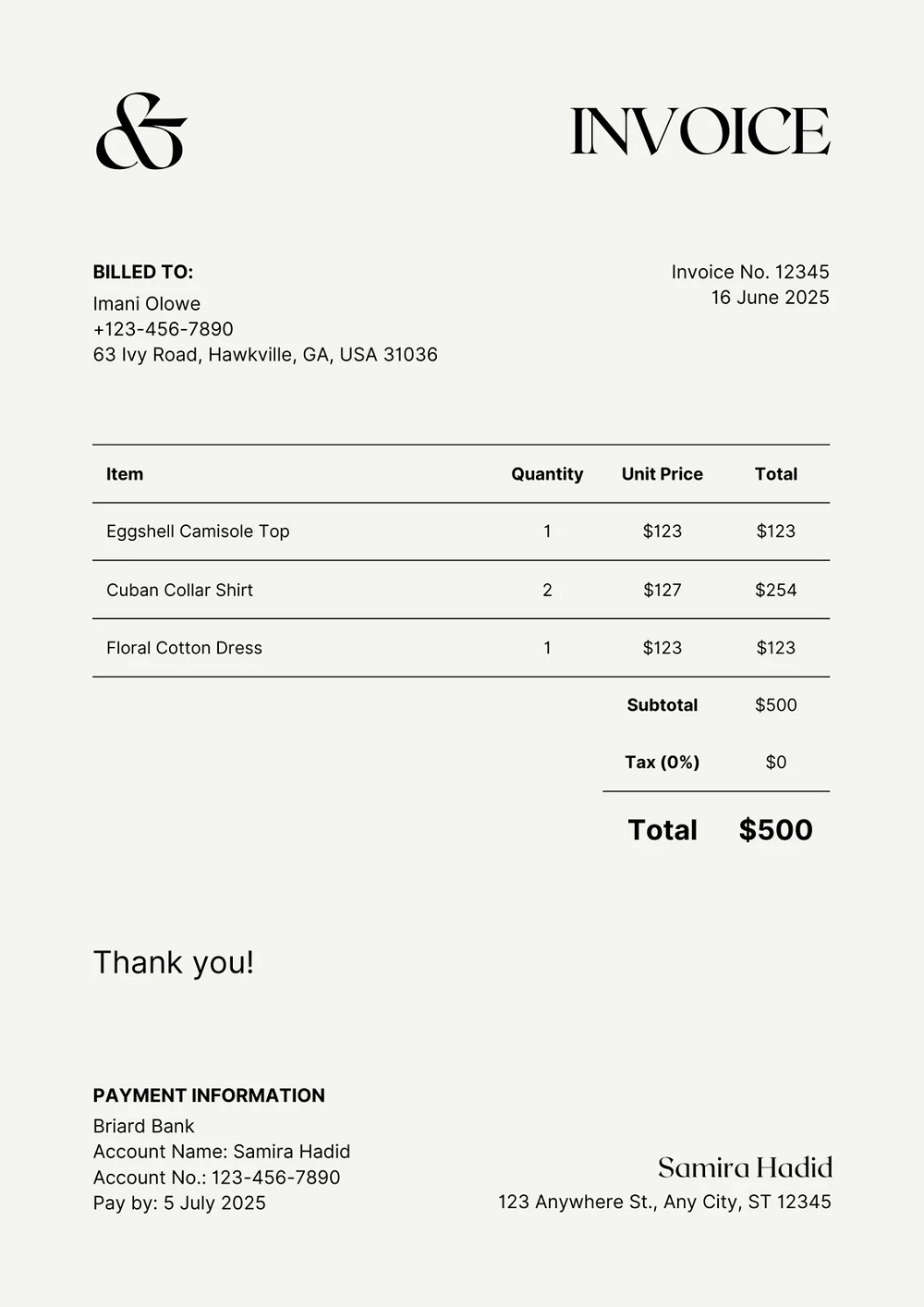 Download Printable Invoice Template