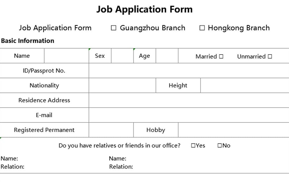 Printable Basic Job Application Template