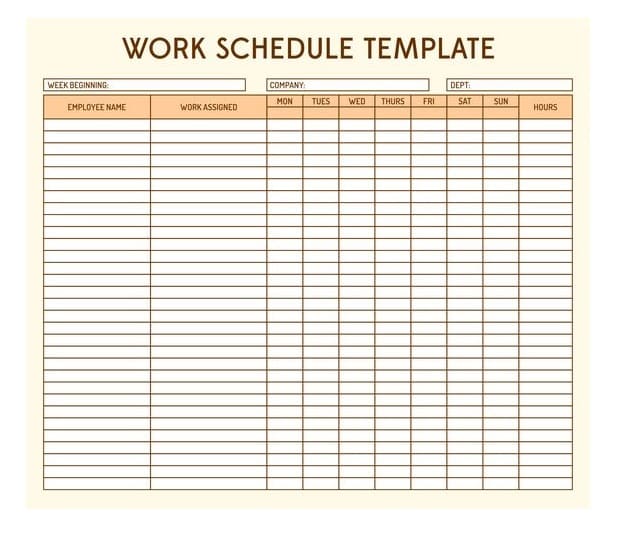 Printable Basic Work Schedule Template For Free