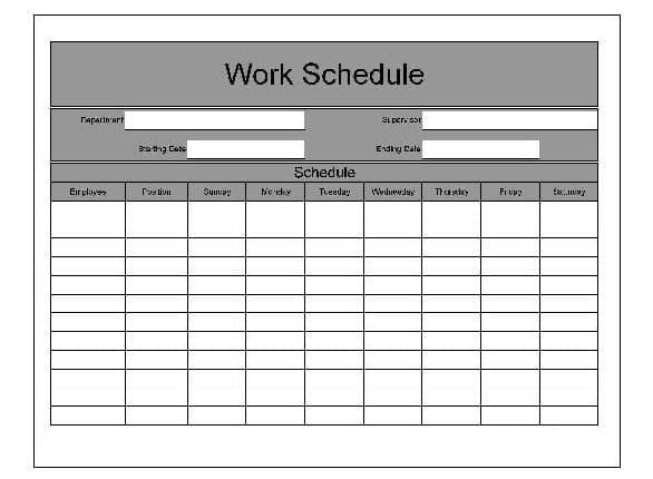 Printable Basic Work Schedule Template