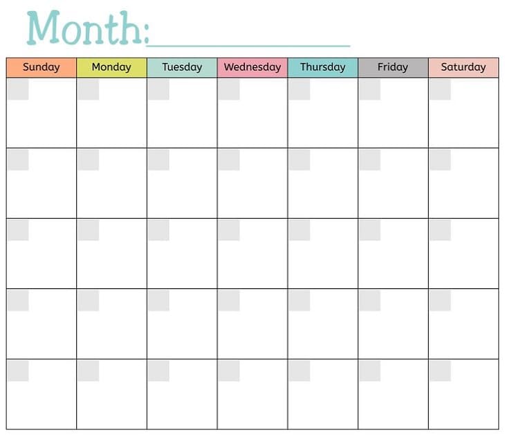 Printable Calendar Template Basic