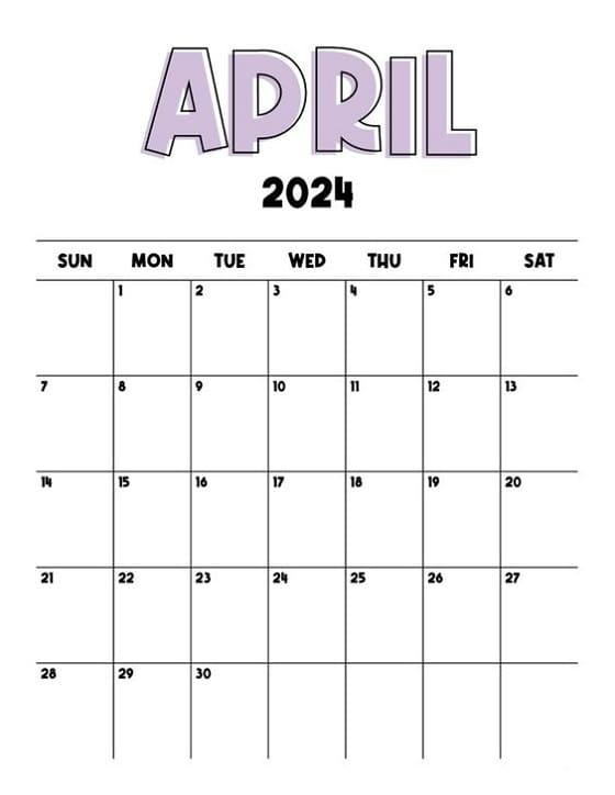 Printable Calendar Template For Adult