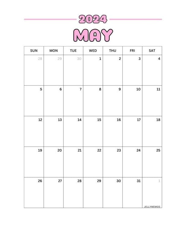 Printable Calendar Template For Free