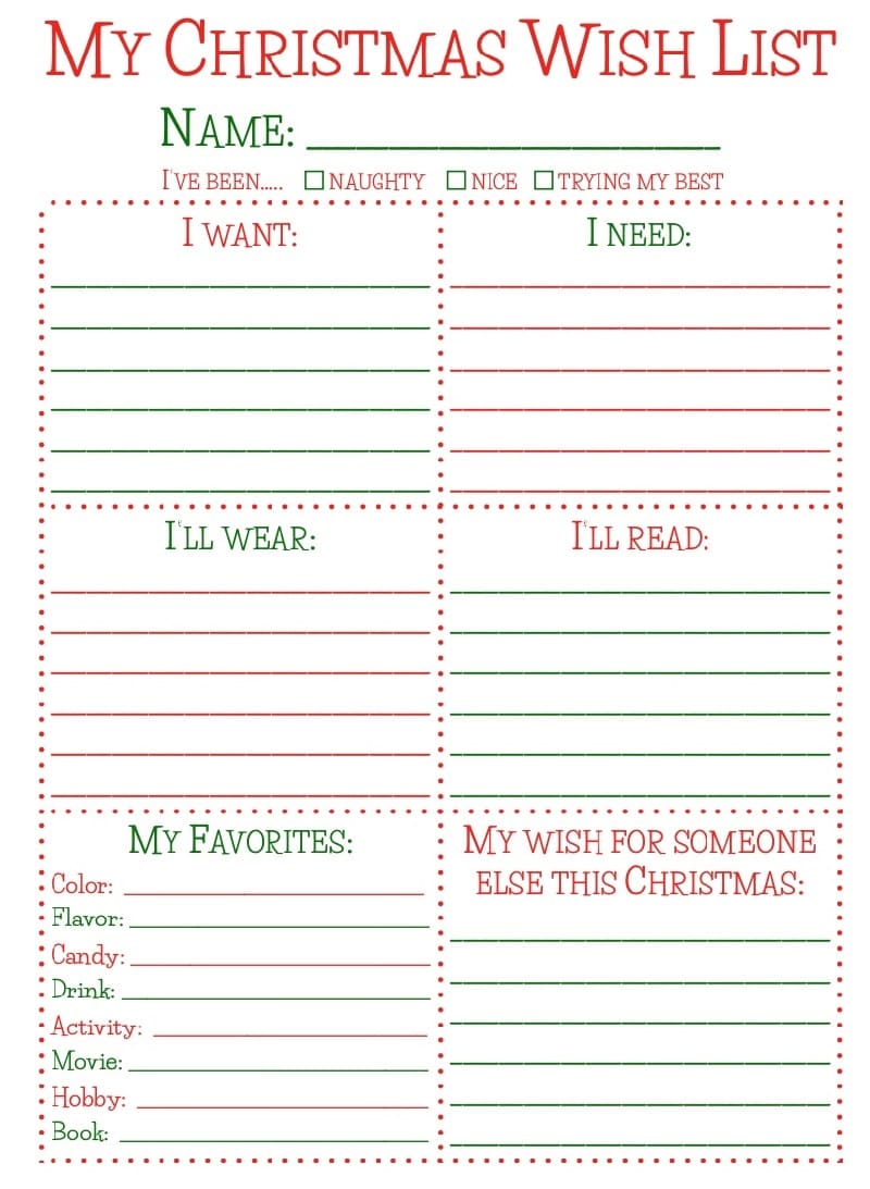 Printable Christmas List Template For Kids